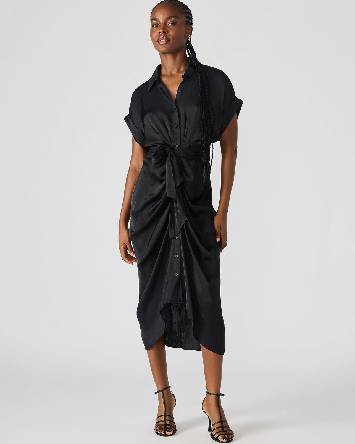 TORI Black Button Up Collared Midi Dress - Steve Madden