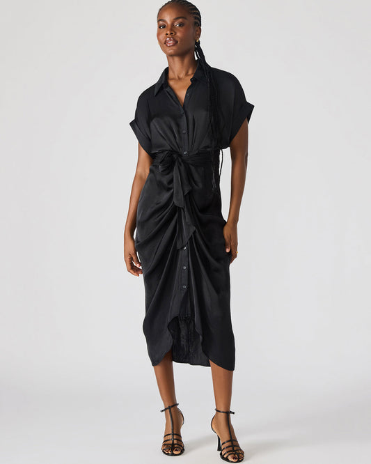 TORI Black Button Up Collared Midi Dress - Steve Madden