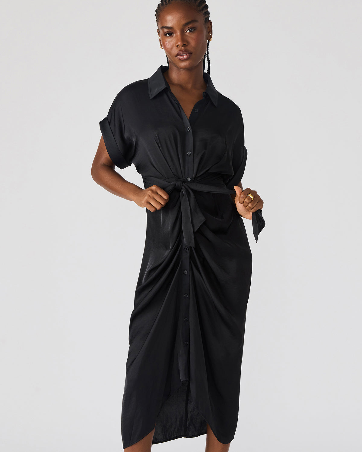 TORI Black Button Up Collared Midi Dress - Steve Madden