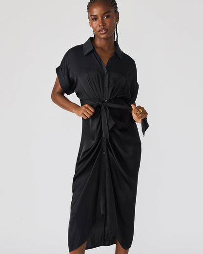 TORI Black Button Up Collared Midi Dress - Steve Madden
