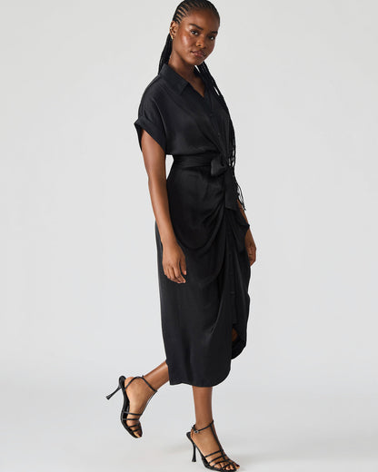 TORI Black Button Up Collared Midi Dress - Steve Madden