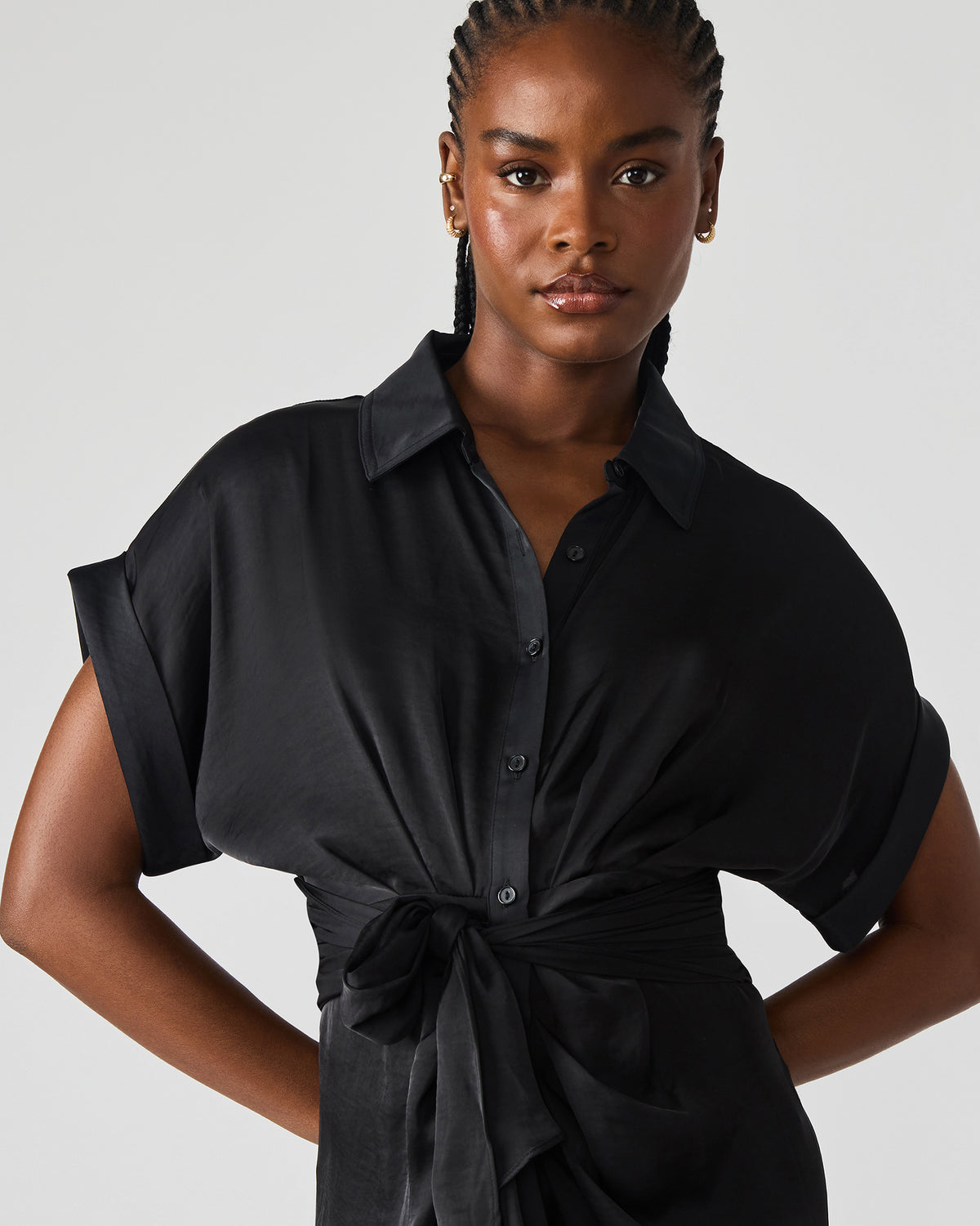 TORI Black Button Up Collared Midi Dress - Steve Madden