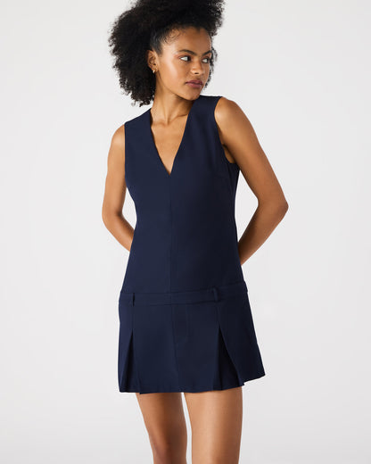 HENLEY Midnight Sleeveless V-neck Mini Pleated Women's Dress - Steve Madden