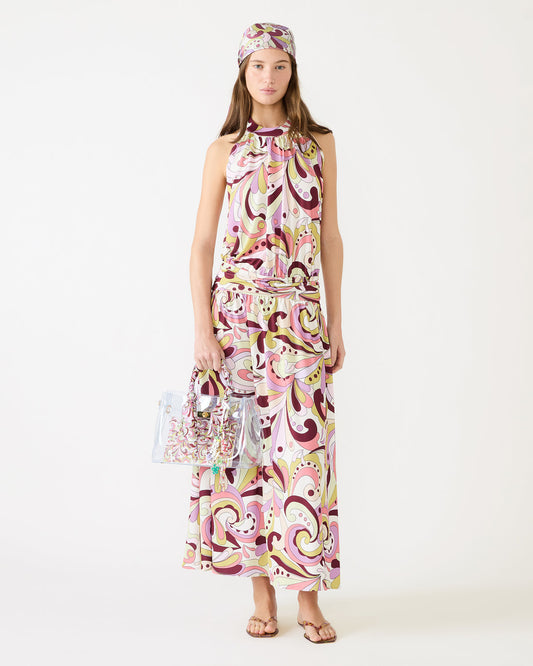 GALA Dress Petal Paisley Maxi Halter Neck Flowy Open-Back Women's Dress - Steve Madden