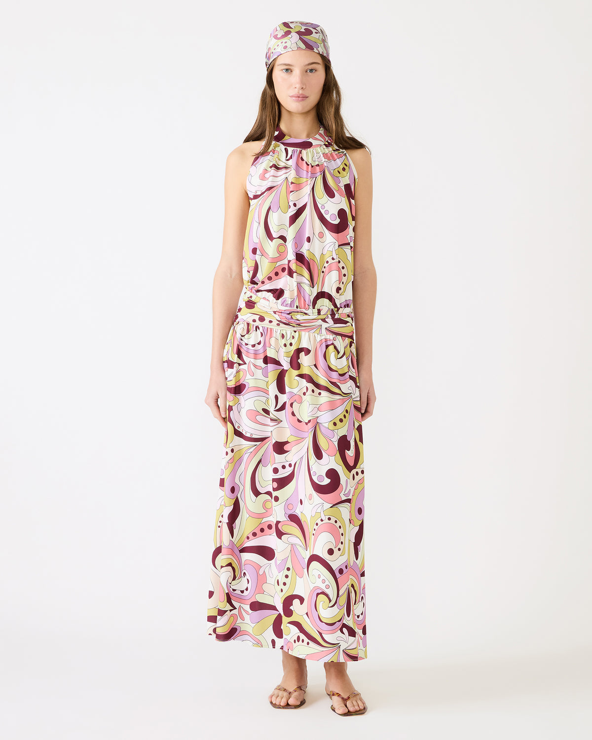 GALA Dress Petal Paisley Maxi Halter Neck Flowy Open-Back Women's Dress - Steve Madden
