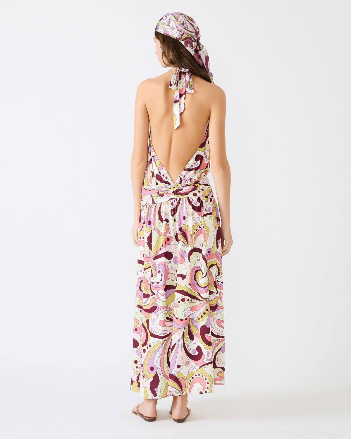 GALA Dress Petal Paisley Maxi Halter Neck Flowy Open-Back Women's Dress - Steve Madden