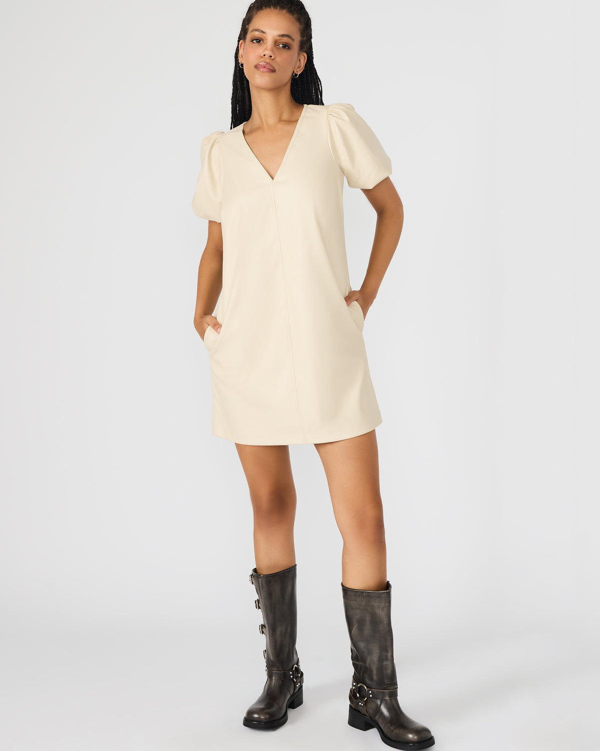 TILLY Bone Short-Sleeved Faux Leather Women's Dress - Steve Madden