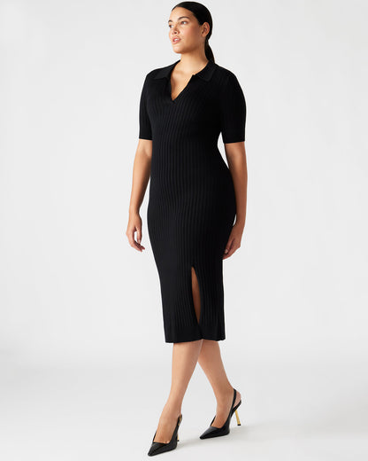 LINDY Dress Black | Collared Midi Dress - Steve Madden