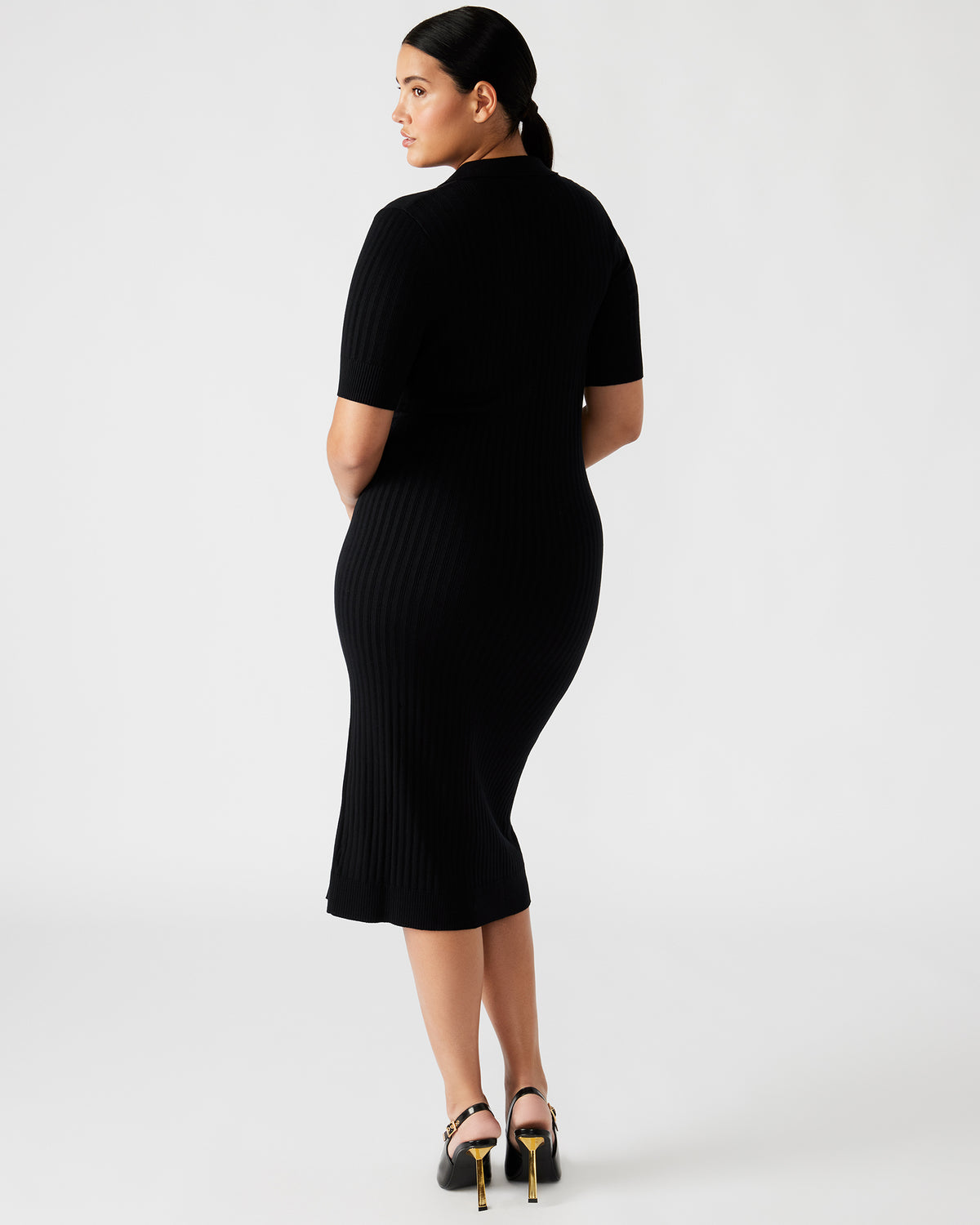 LINDY Dress Black | Collared Midi Dress - Steve Madden