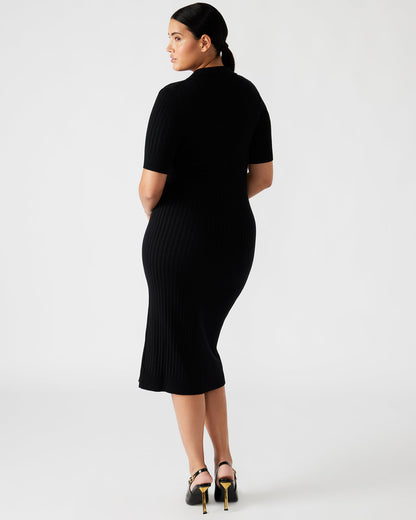 LINDY Dress Black | Collared Midi Dress - Steve Madden