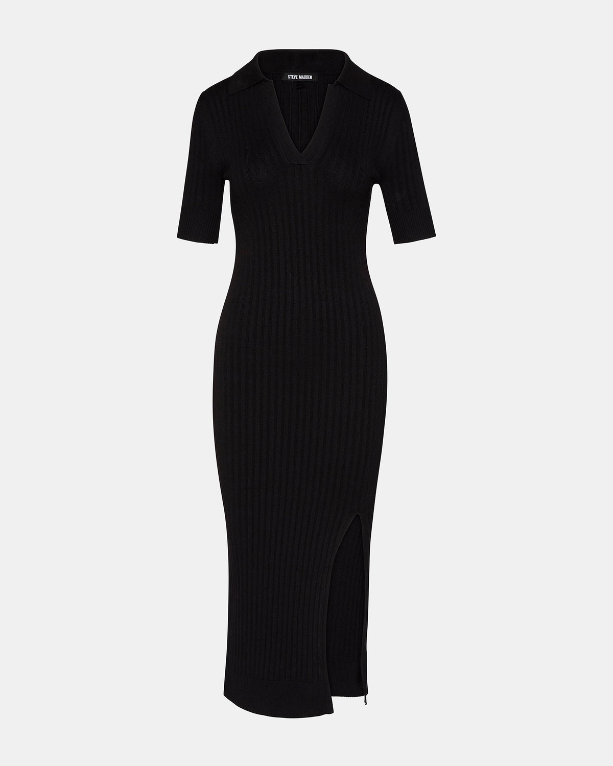 LINDY Dress Black | Collared Midi Dress - Steve Madden