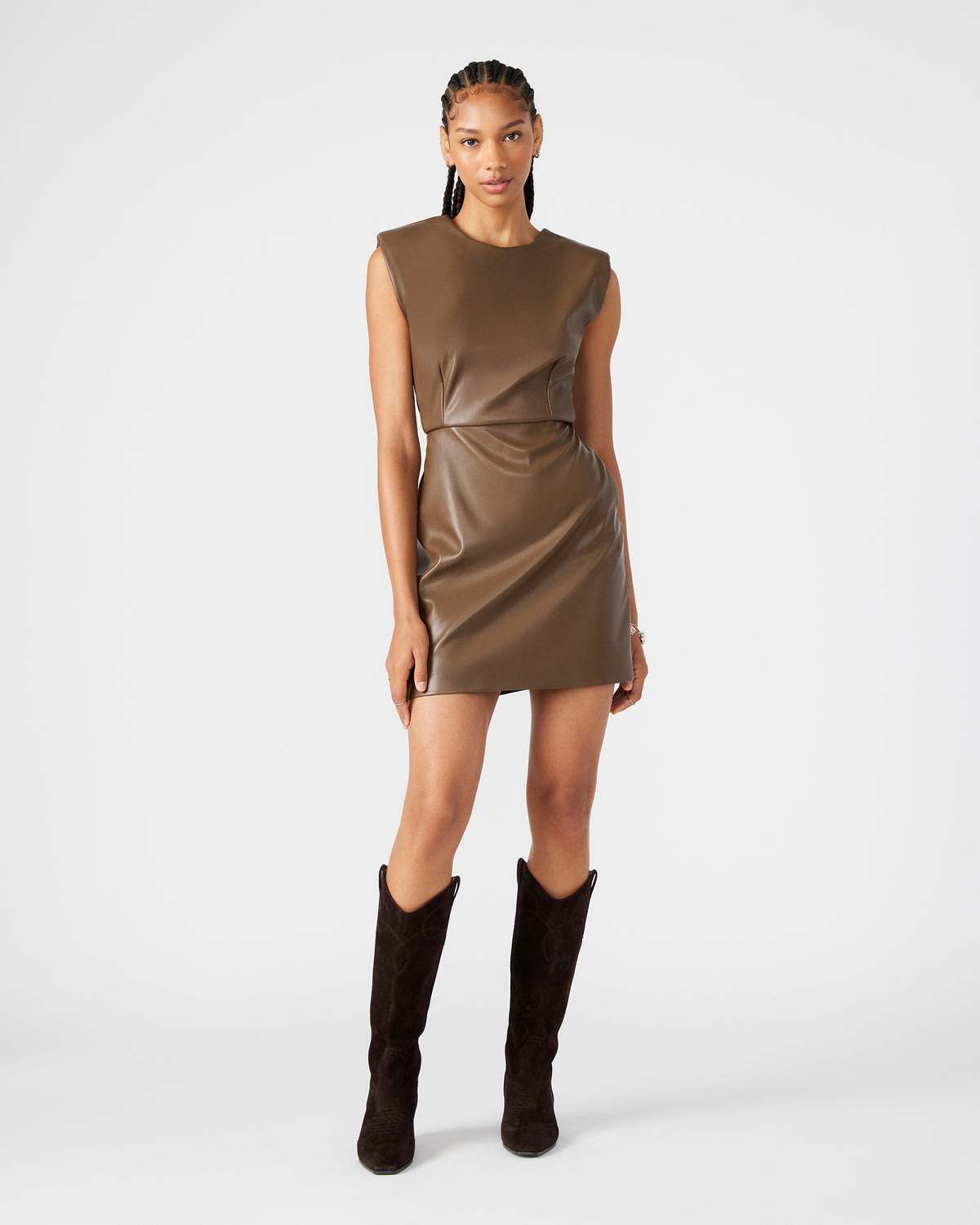 BELEN Brown Women's Shoulder Pad Mini Dress - Steve Madden