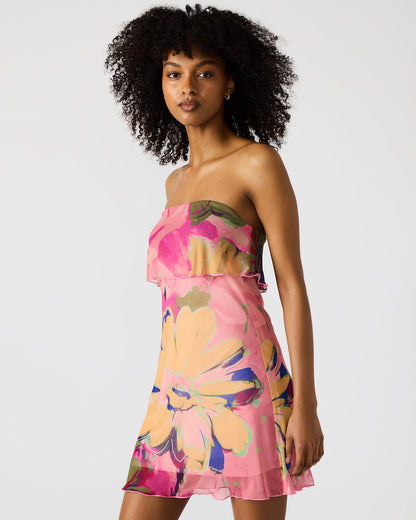 BRYAR Multi Strapless Flowy Mesh Overlay Floral Print Mini Women's Dress - Steve Madden