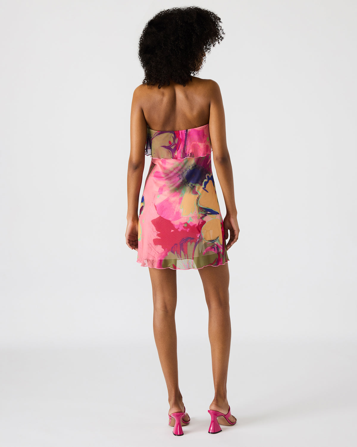 BRYAR Multi Strapless Flowy Mesh Overlay Floral Print Mini Women's Dress - Steve Madden