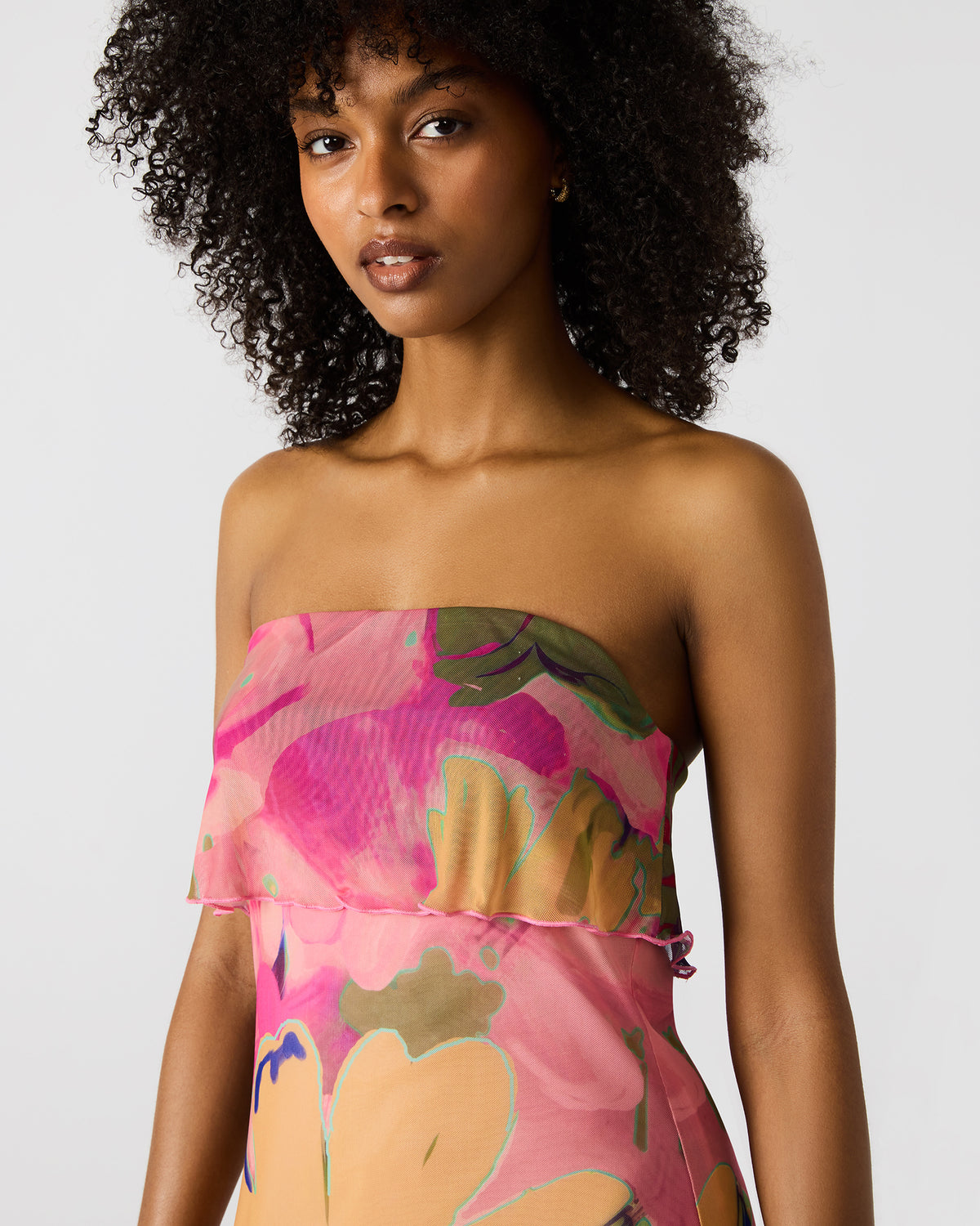 BRYAR Multi Strapless Flowy Mesh Overlay Floral Print Mini Women's Dress - Steve Madden