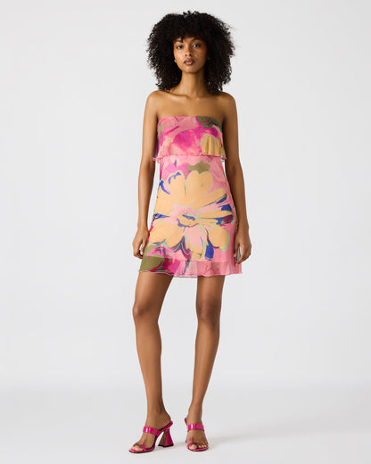 BRYAR Multi Strapless Flowy Mesh Overlay Floral Print Mini Women's Dress - Steve Madden