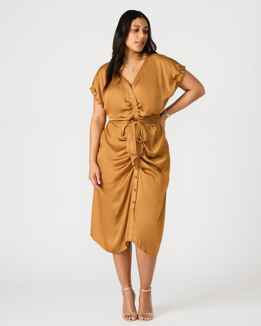 BRUNO Caramel Women's Button-Up Short-Sleeved Midi Dress - Steve Madden