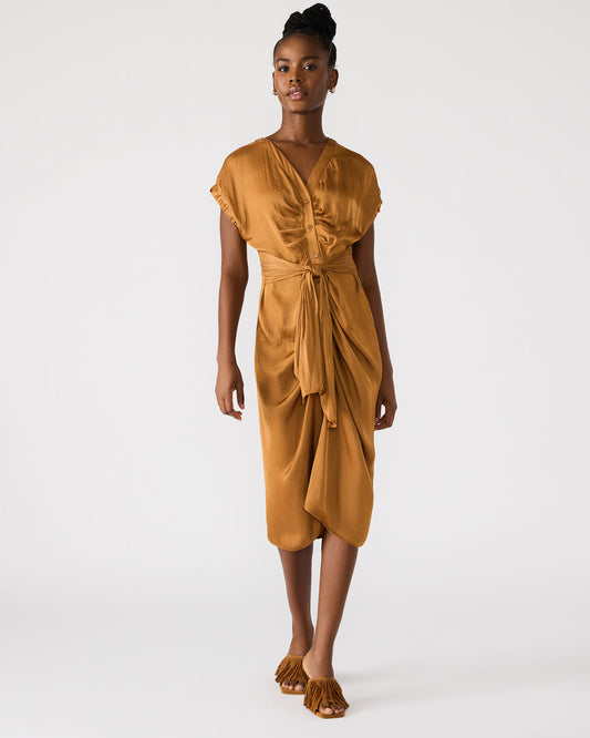 BRUNO Caramel Women's Button-Up Short-Sleeved Midi Dress - Steve Madden