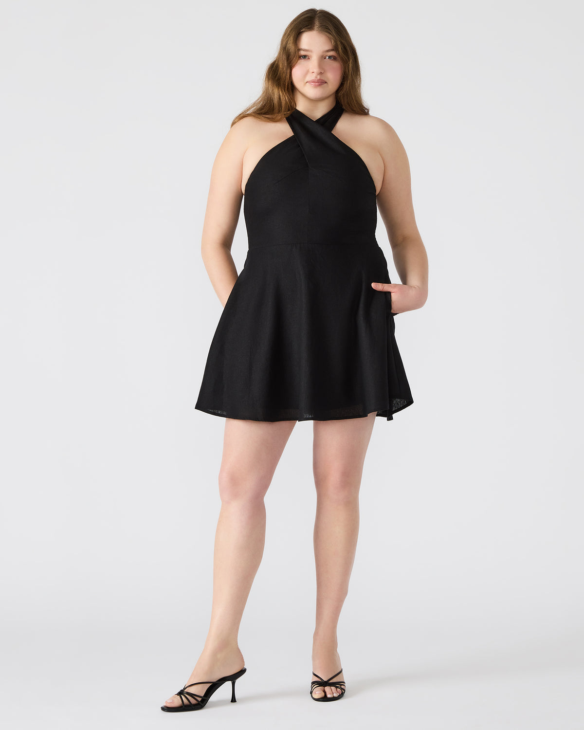 KOSTA Black Women's Mini Halter Cross-Neck Dress - Steve Madden