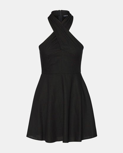 KOSTA Black Women's Mini Halter Cross-Neck Dress - Steve Madden