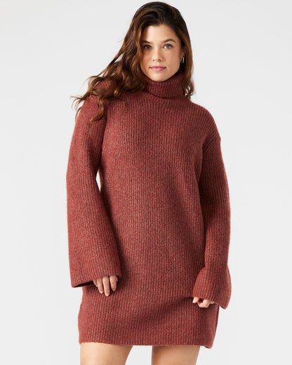 ABBIE Sweater Dress Rust | Mini Turtleneck Flared Sleeve Dress - Steve Madden