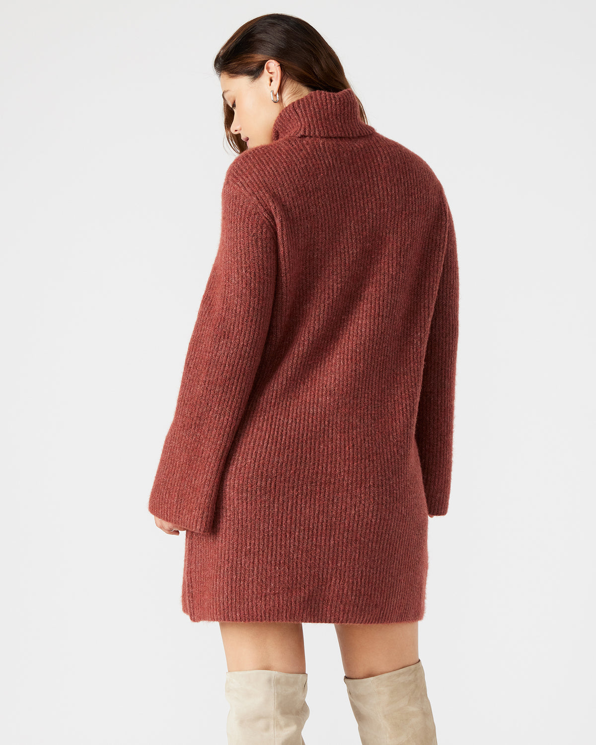 ABBIE Sweater Dress Rust | Mini Turtleneck Flared Sleeve Dress - Steve Madden