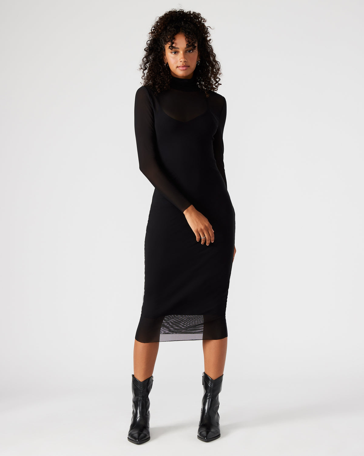 VIVIENNE Black Women's Mock Neck Midi Dress - Steve Madden