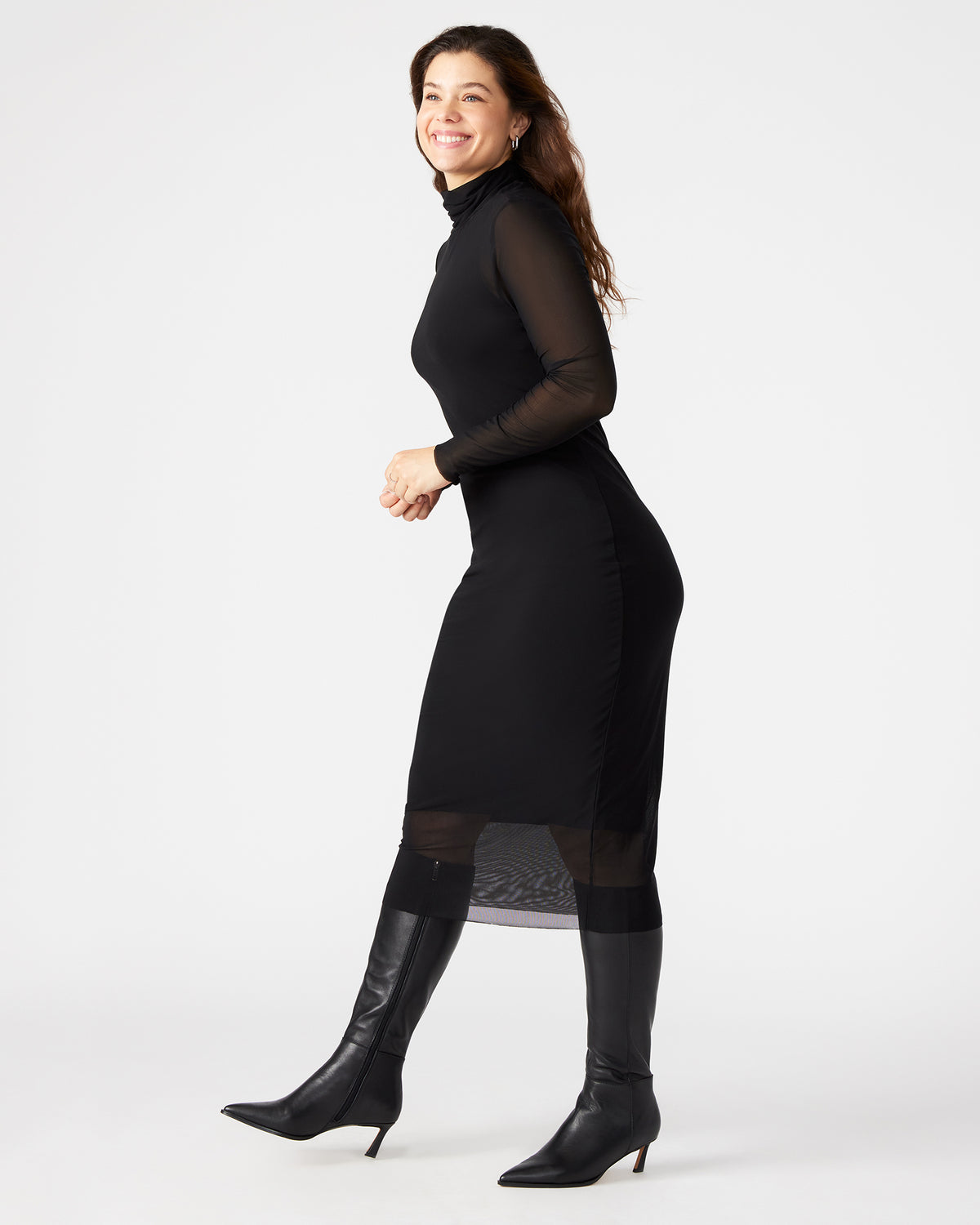 VIVIENNE Black Women's Mock Neck Midi Dress - Steve Madden