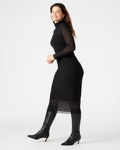 VIVIENNE Black Women's Mock Neck Midi Dress - Steve Madden