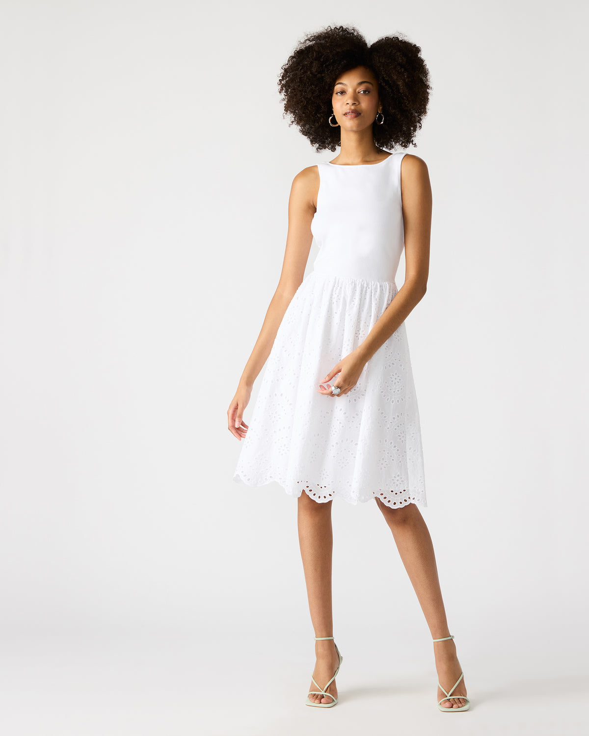 JULIAN White Women's Eyelet Sleeveless Midi Dress - Steve Madden