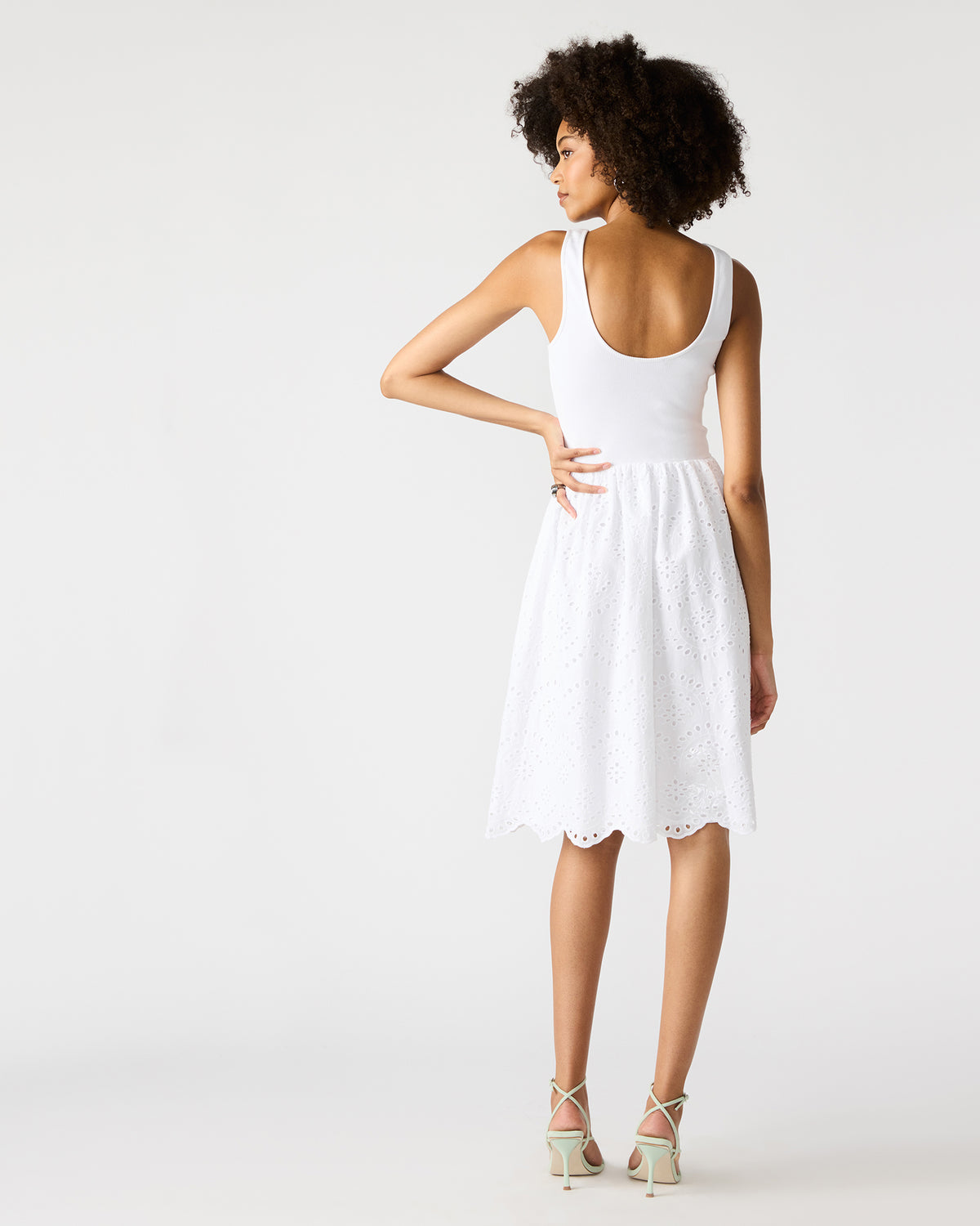 JULIAN White Women's Eyelet Sleeveless Midi Dress - Steve Madden