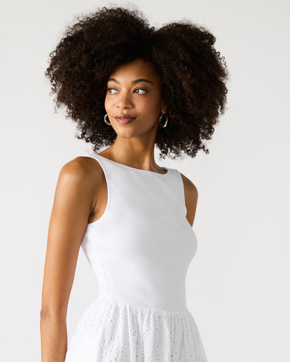 JULIAN White Women's Eyelet Sleeveless Midi Dress - Steve Madden