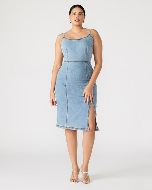 GISELLE Denim Midi Women's Dress with Slit - Steve Madden