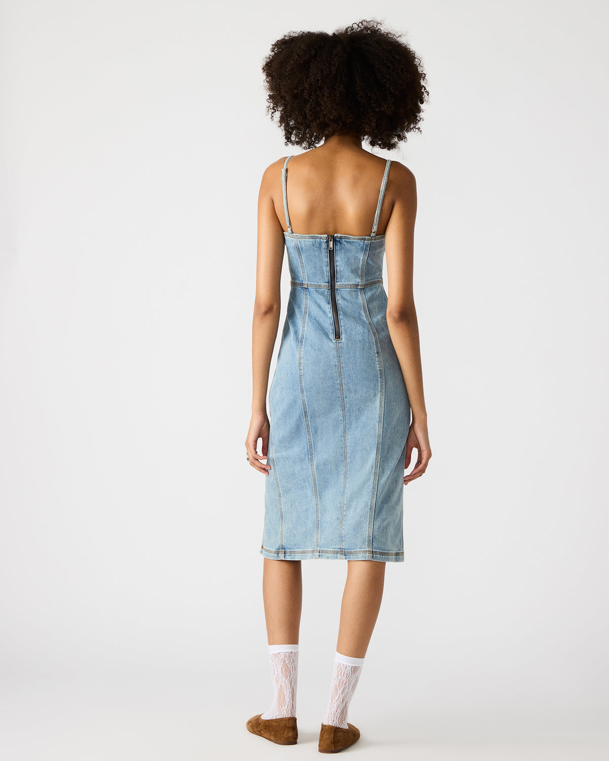 GISELLE Denim Midi Women's Dress with Slit - Steve Madden