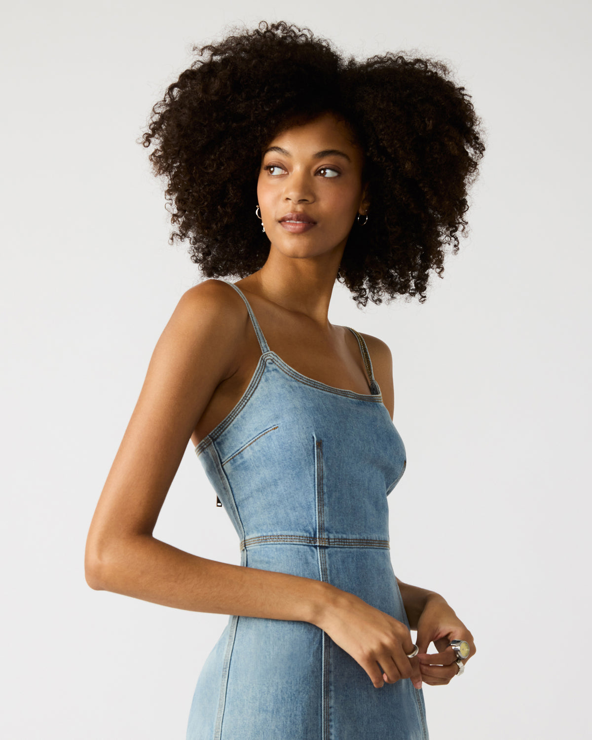 GISELLE Denim Midi Women's Dress with Slit - Steve Madden