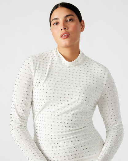 KRISTA Dress White | Women's Long-Sleeved Bodycon Rhinestone Mini Dress - Steve Madden