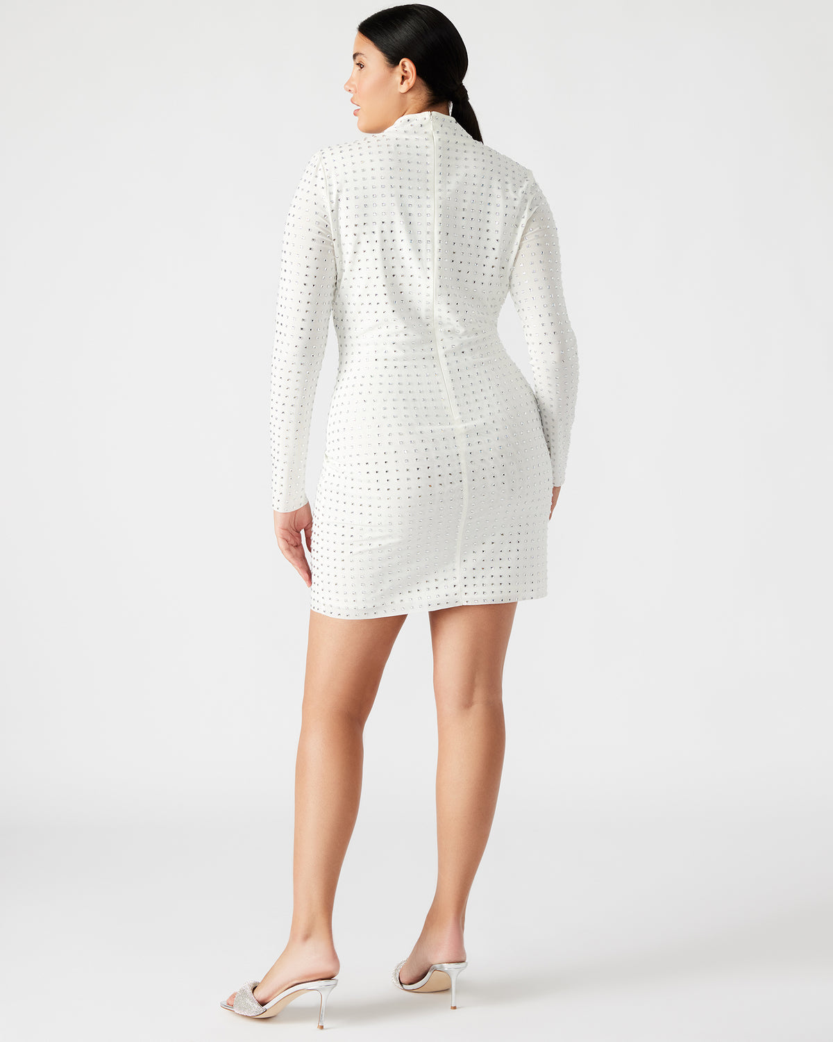 KRISTA Dress White | Women's Long-Sleeved Bodycon Rhinestone Mini Dress - Steve Madden
