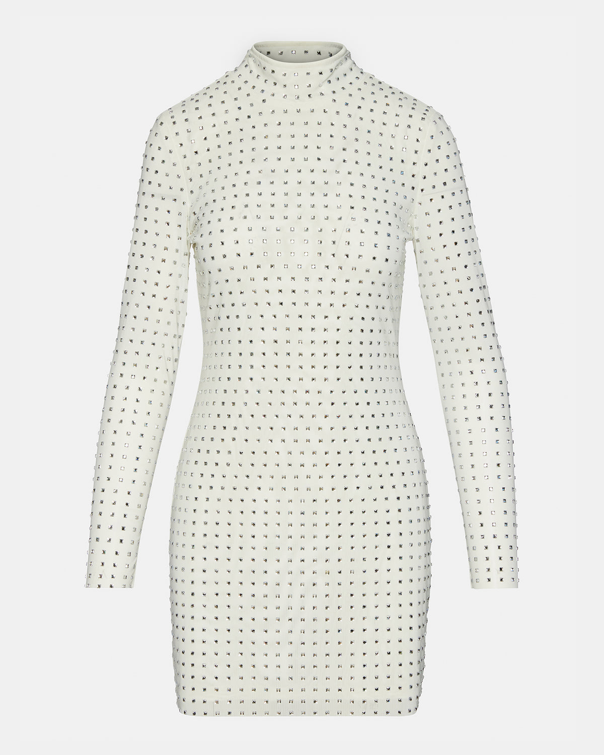 KRISTA Dress White | Women's Long-Sleeved Bodycon Rhinestone Mini Dress - Steve Madden