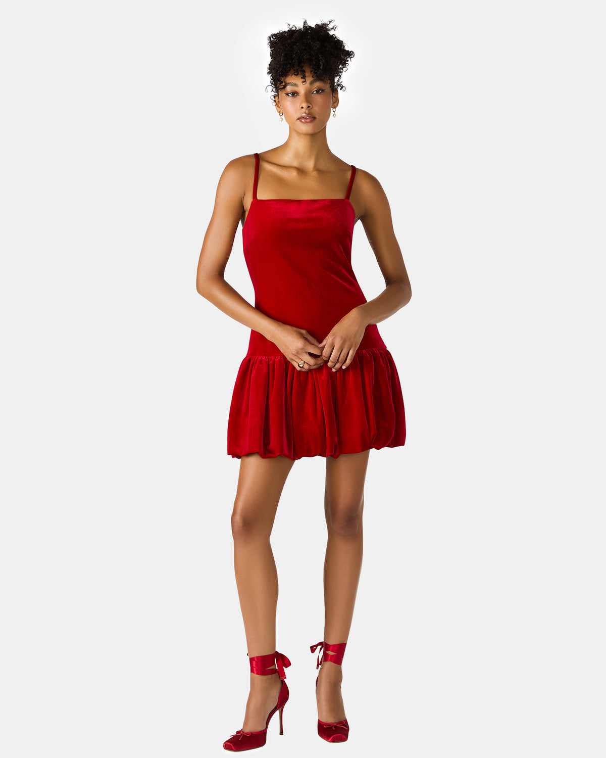 GIOVANNA Red Velvet Bubble Skirt Sleeveless Mini Women's Dress - Steve Madden