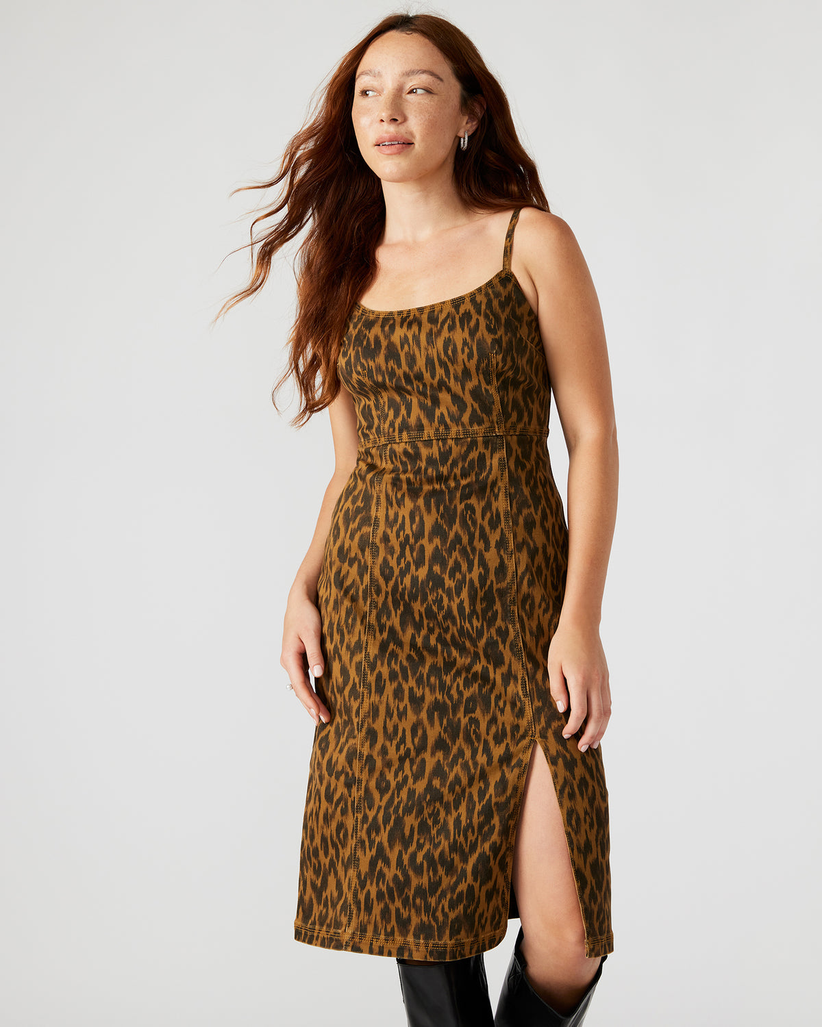 GISELLE Leopard Women's Midi Women's Dress with Slit - Steve Madden
