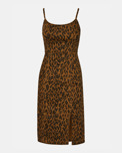 GISELLE Leopard Women's Midi Women's Dress with Slit - Steve Madden