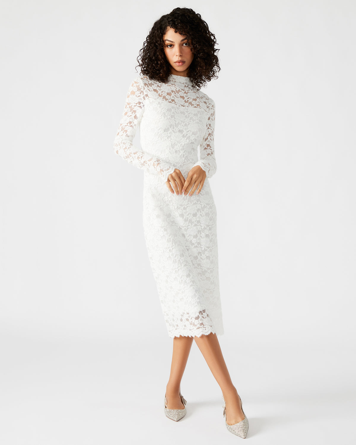 VIVIENNE Ivory Lace Women's Mock Neck Midi Dress - Steve Madden
