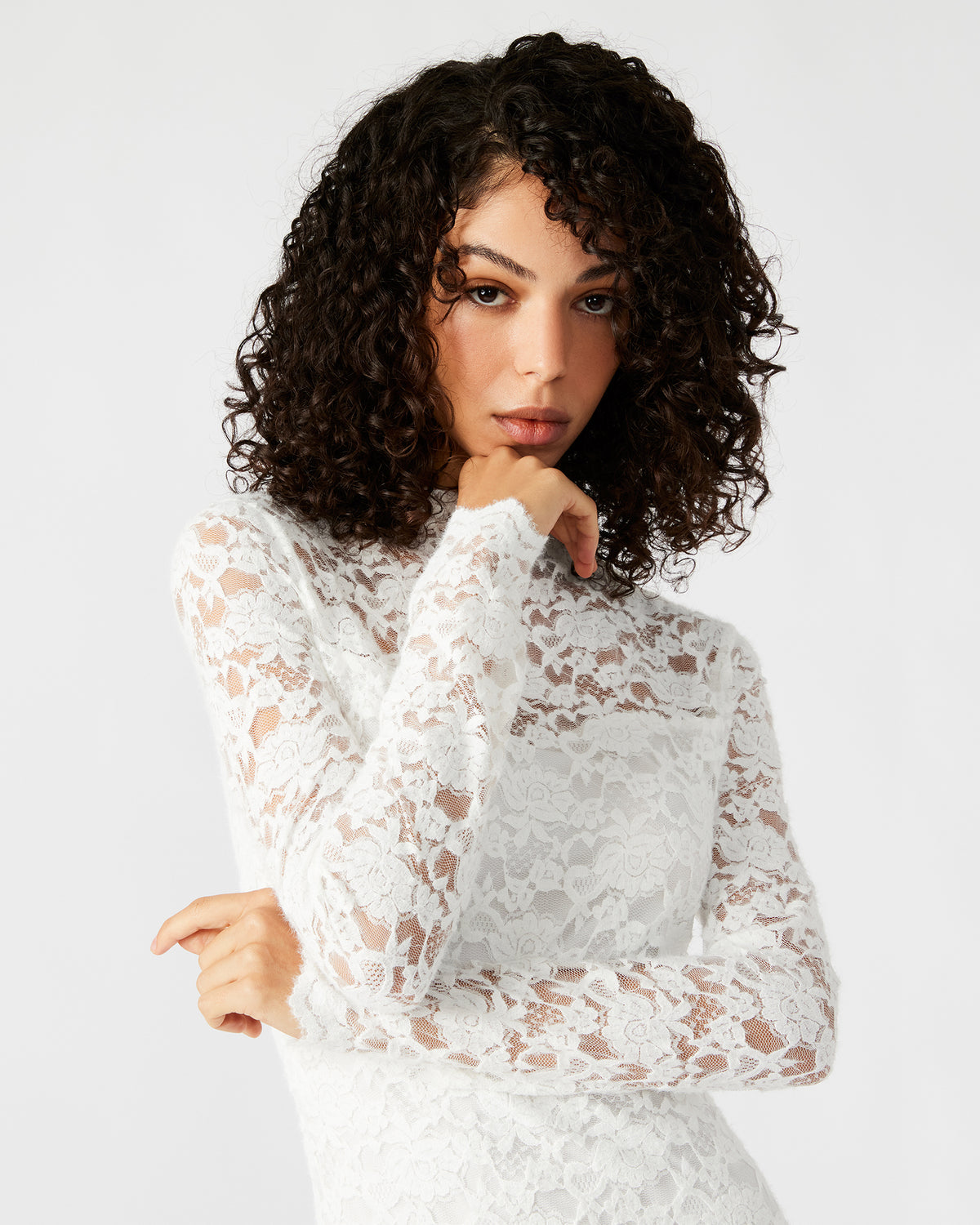 VIVIENNE Ivory Lace Women's Mock Neck Midi Dress - Steve Madden