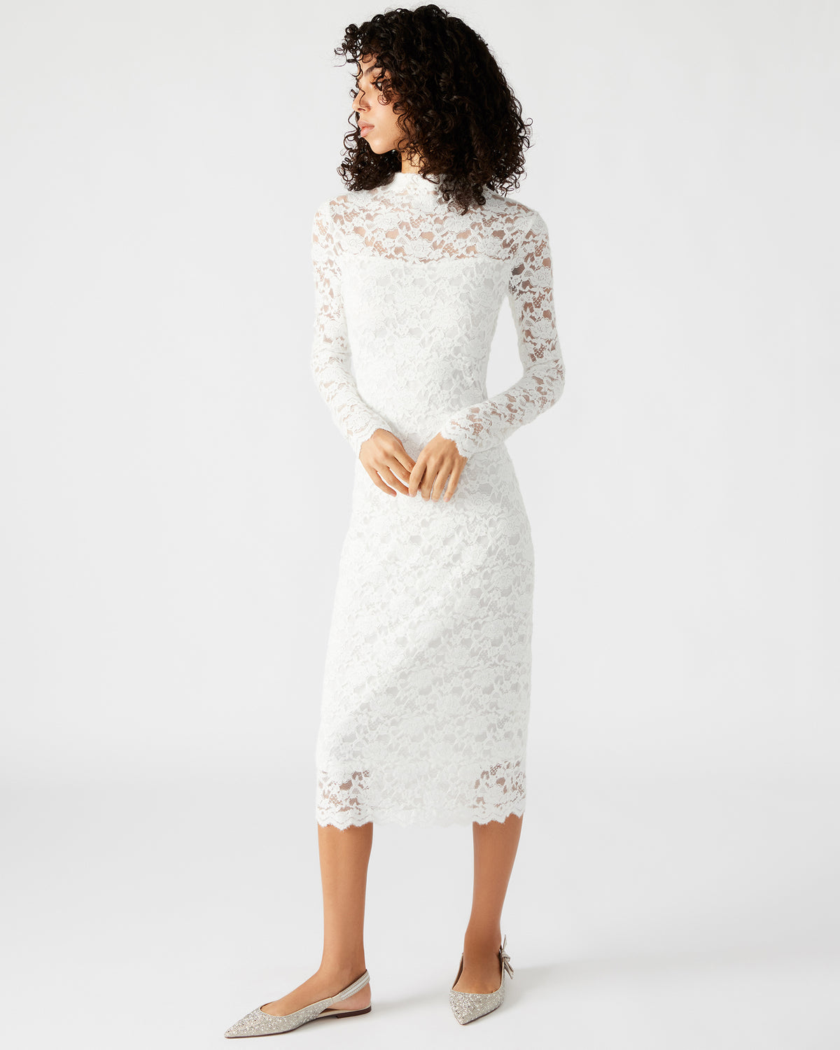 VIVIENNE Ivory Lace Women's Mock Neck Midi Dress - Steve Madden