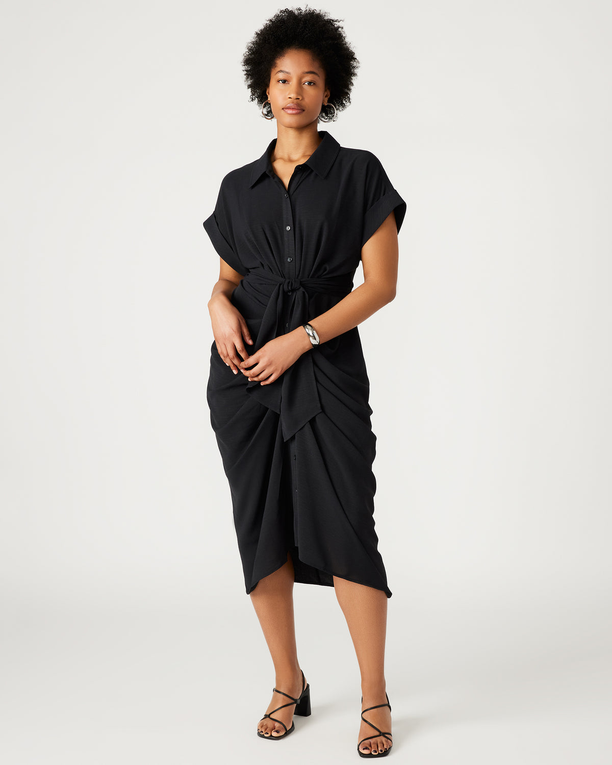 TORI Black Knit Button Up Collared Midi Dress - Steve Madden