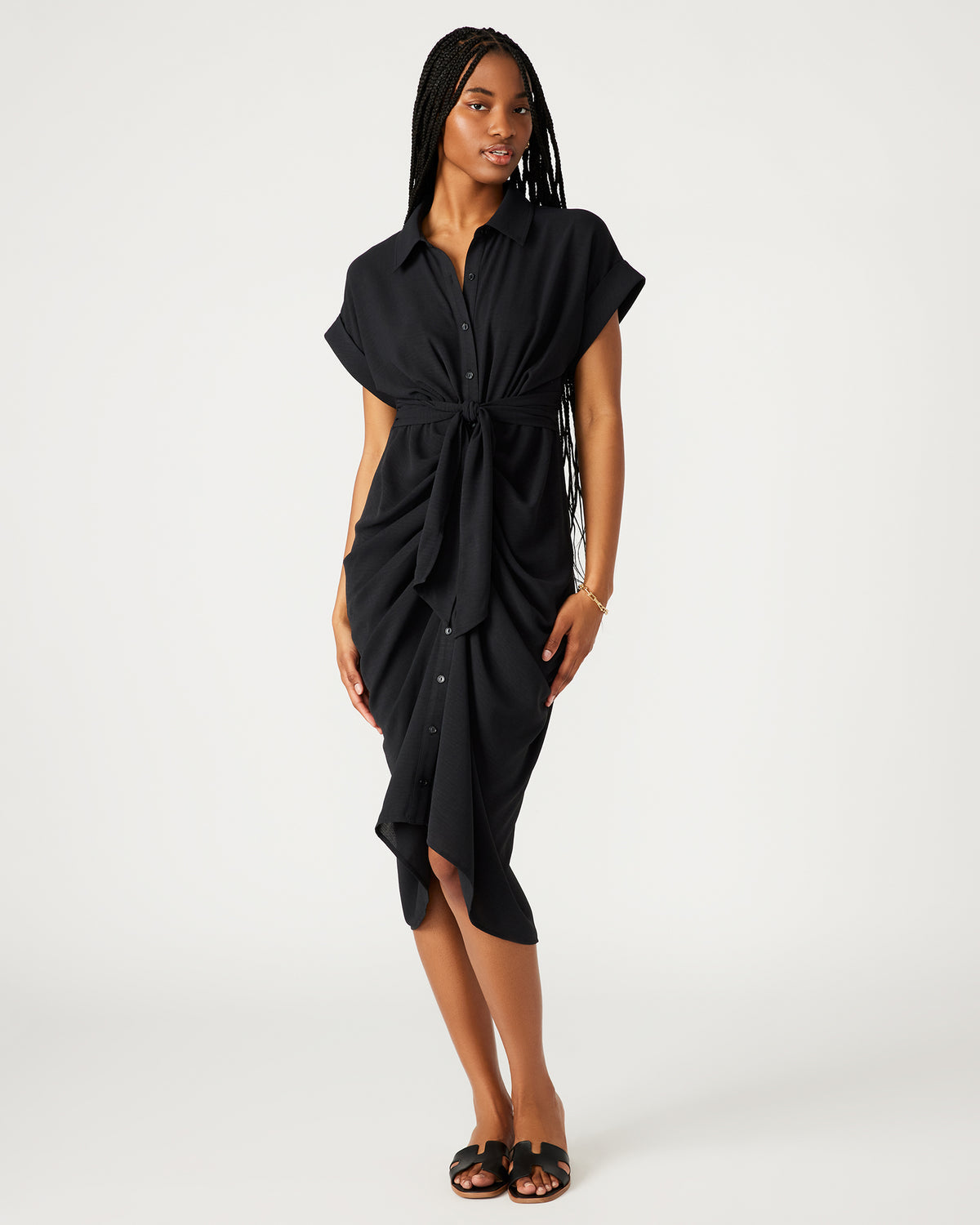 TORI Black Knit Button Up Collared Midi Dress - Steve Madden