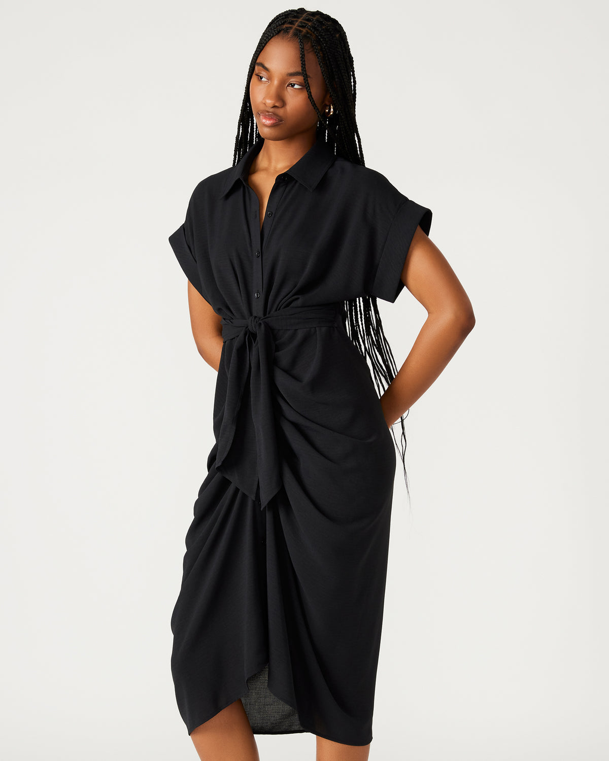 TORI Black Knit Button Up Collared Midi Dress - Steve Madden