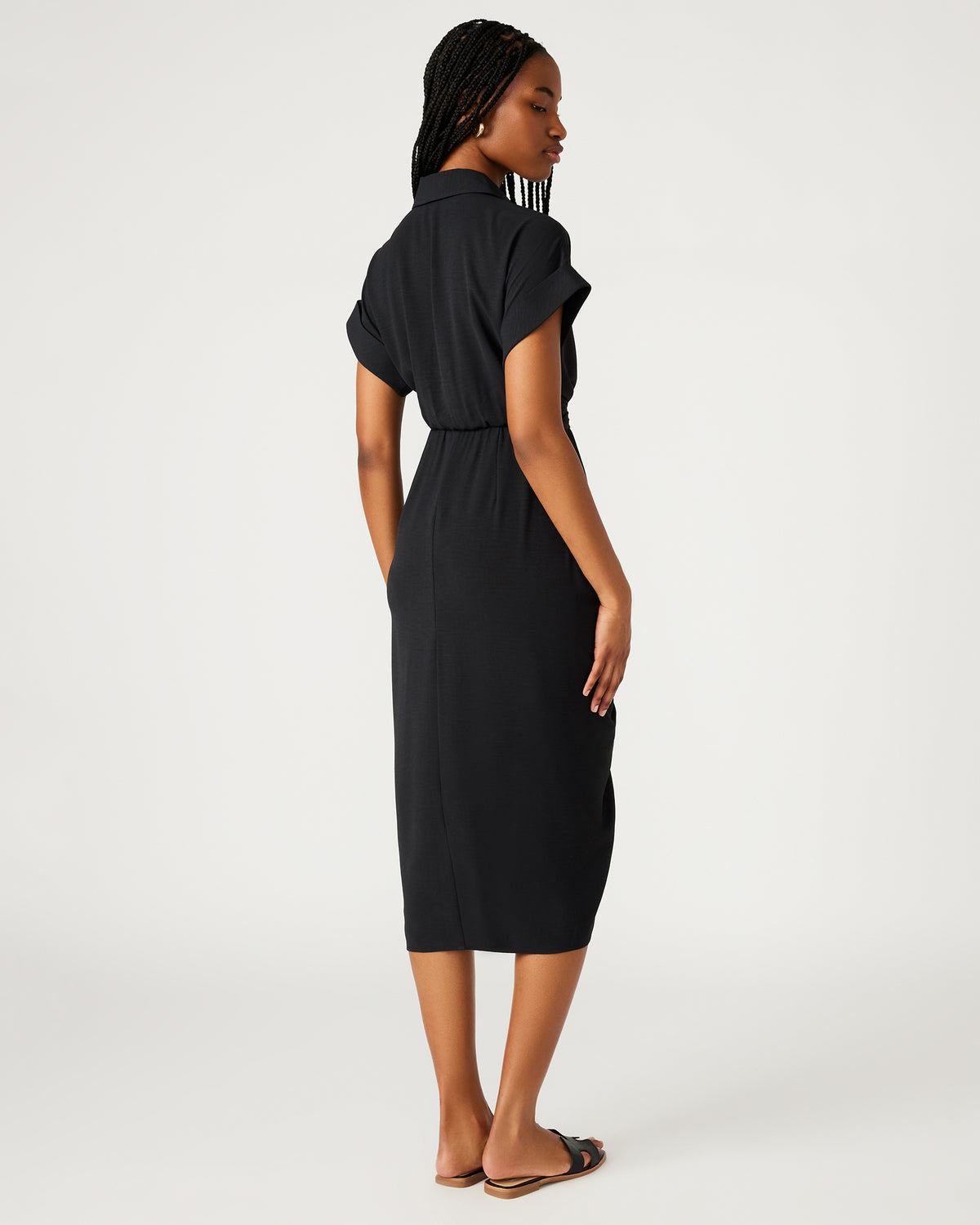 TORI Black Knit Button Up Collared Midi Dress - Steve Madden
