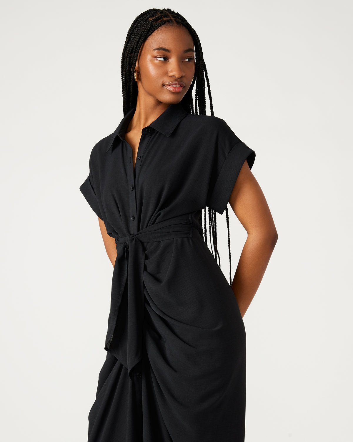 TORI Black Knit Button Up Collared Midi Dress - Steve Madden