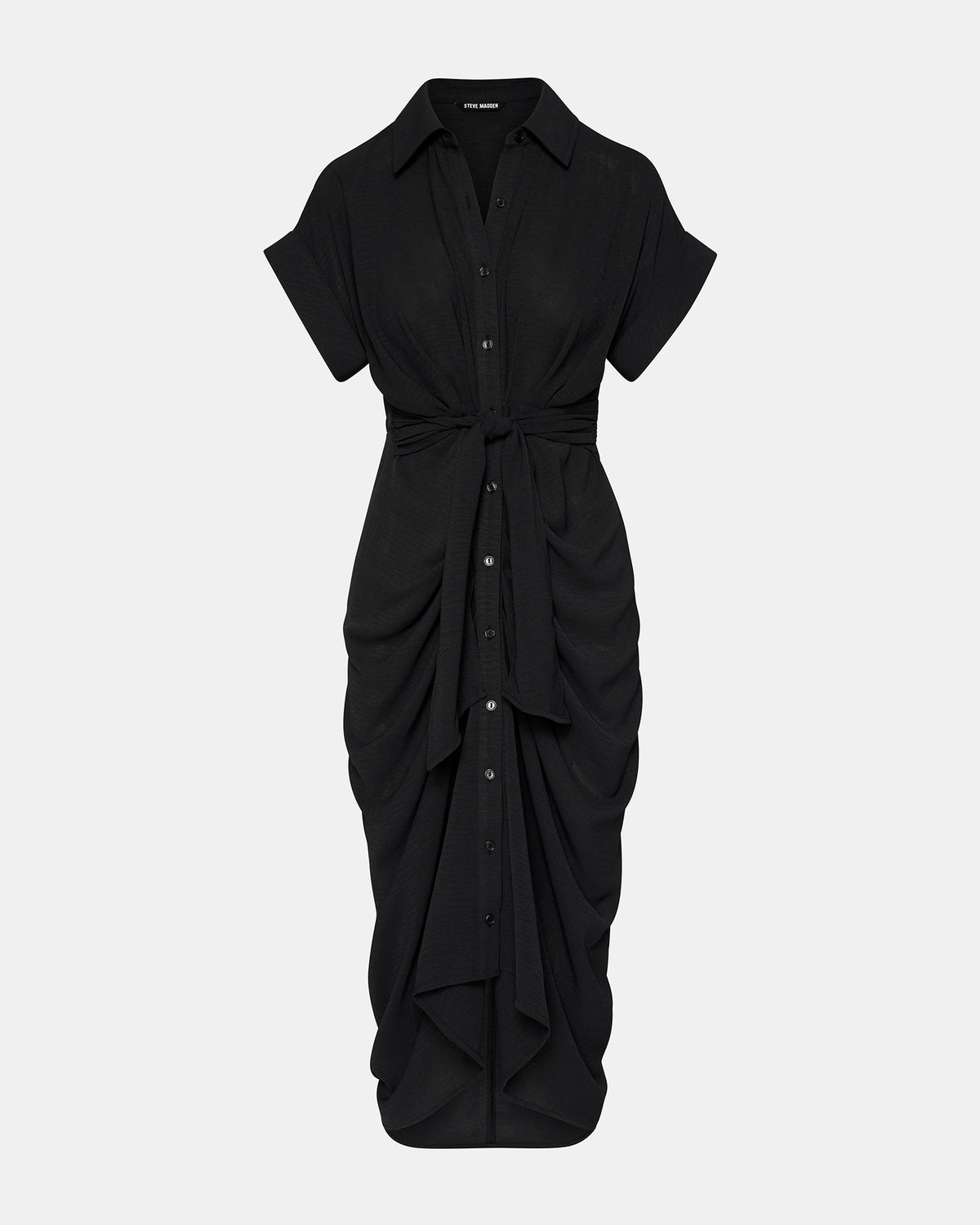 TORI Black Knit Button Up Collared Midi Dress - Steve Madden
